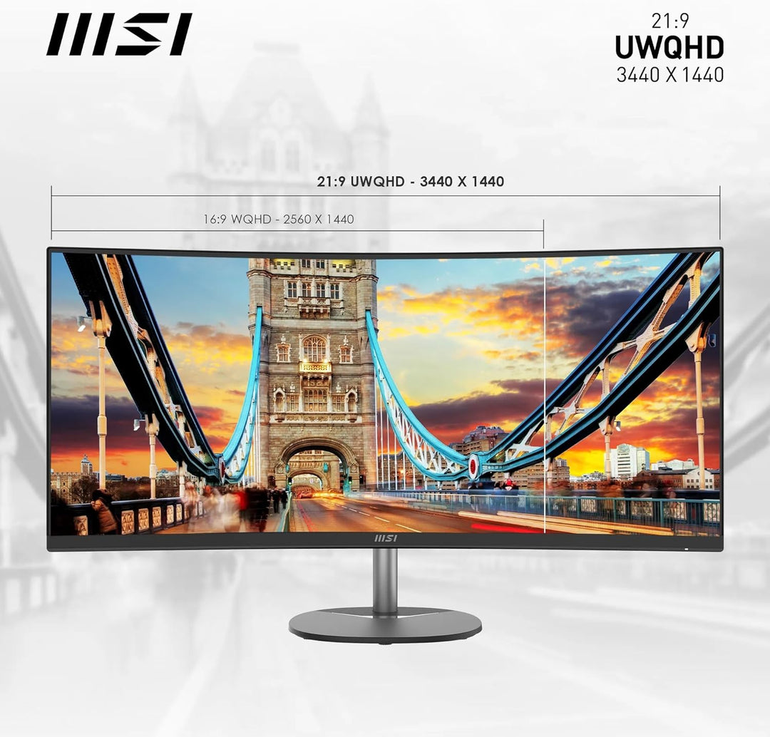 MSI PRO MP341CQDE – 34" UWQHD (3440x1440) im 21:9-Format, 1500R Curved, 100Hz, HD-Ready, 3000:1 Kont