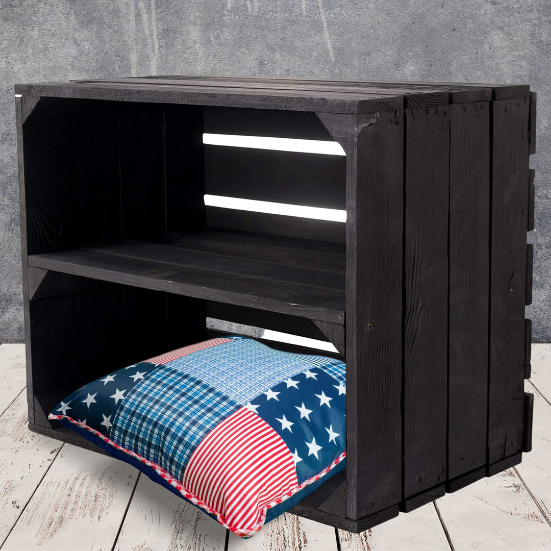 Neue Schwarze Obstkiste mit Zwischenboden 50cm x 40cm x 30cm Regal Holzregale Regalsystem Weinkiste