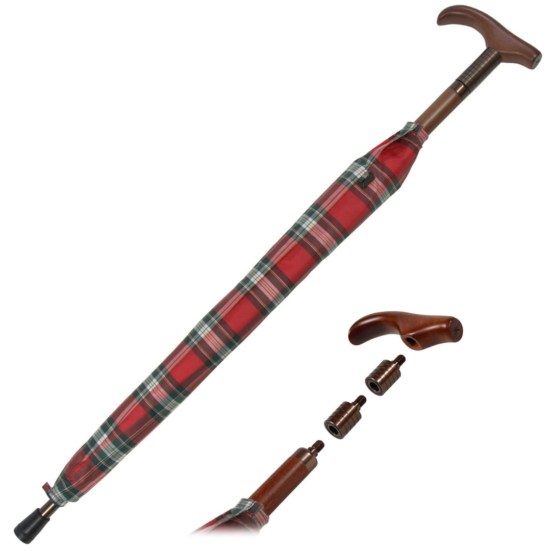 iX-brella Stützschirm höhenverstellbar mit Holzgriff - Karo rot, Karo Rot