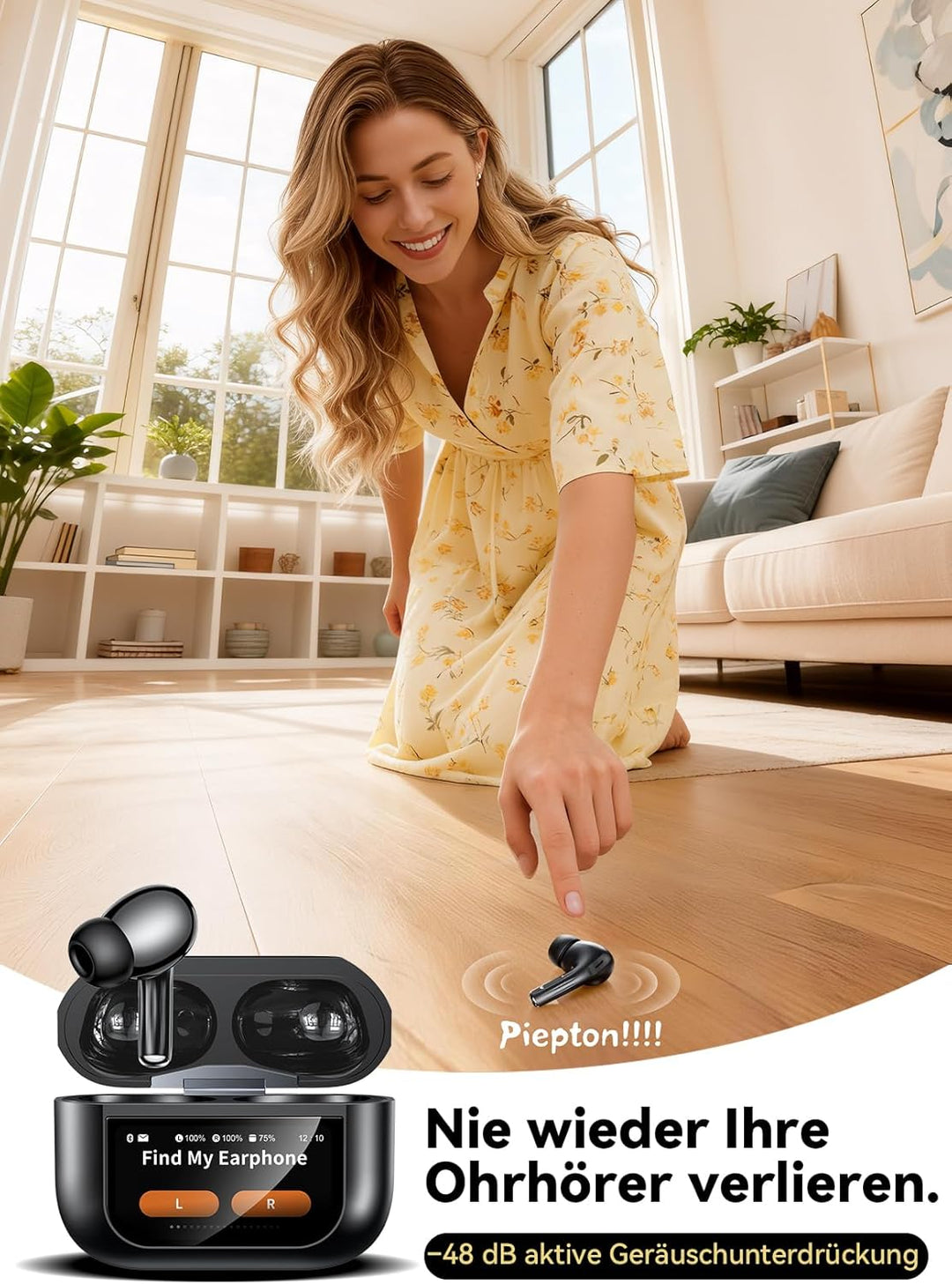 ZZU Kabellose Bluetooth Kopfhörer mit Smart Touchscreen, 48 Std. Laufzeit, Bluetooth 5.4 In-Ear Ohrh