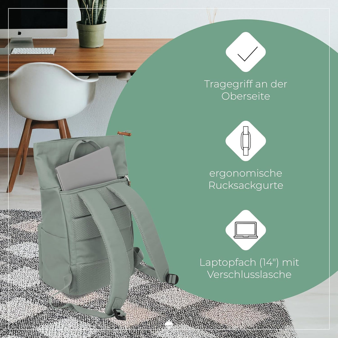 Travelite Handgepäck Rucksack, Laptop Rucksack 14 Zoll, Basics Short Handle Rollup, Reiserucksack Ro