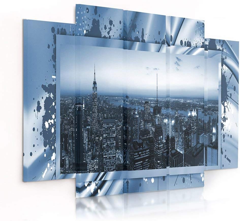 Feeby Frames, Leinwandbild Bilder Wand Bild - 5 Teile - Wandbilder Kunstdruck (New York City, BLAU)