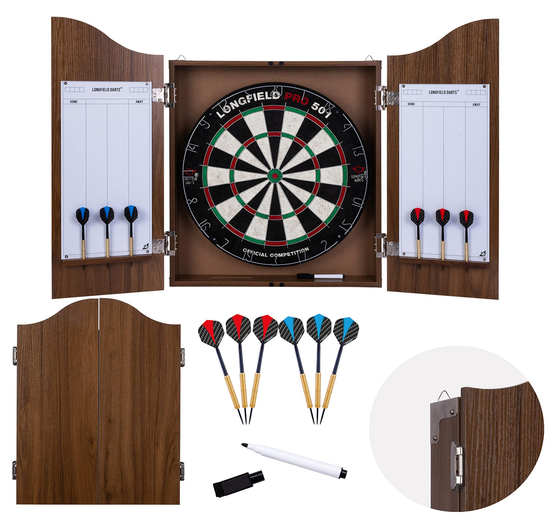 Holz Dartschrank, sisal Dartscheibe, inbegriffen 6 Darts 18gr und Zubehör Kastanie, Kastanie
