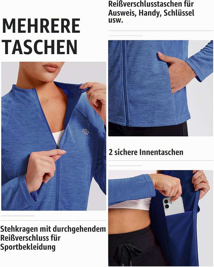 Damen Laufjacke Leicht Sportjacke Trainingsjacke Langarm Fitness Wandern Yoga Jacke Atmungsaktive Fu