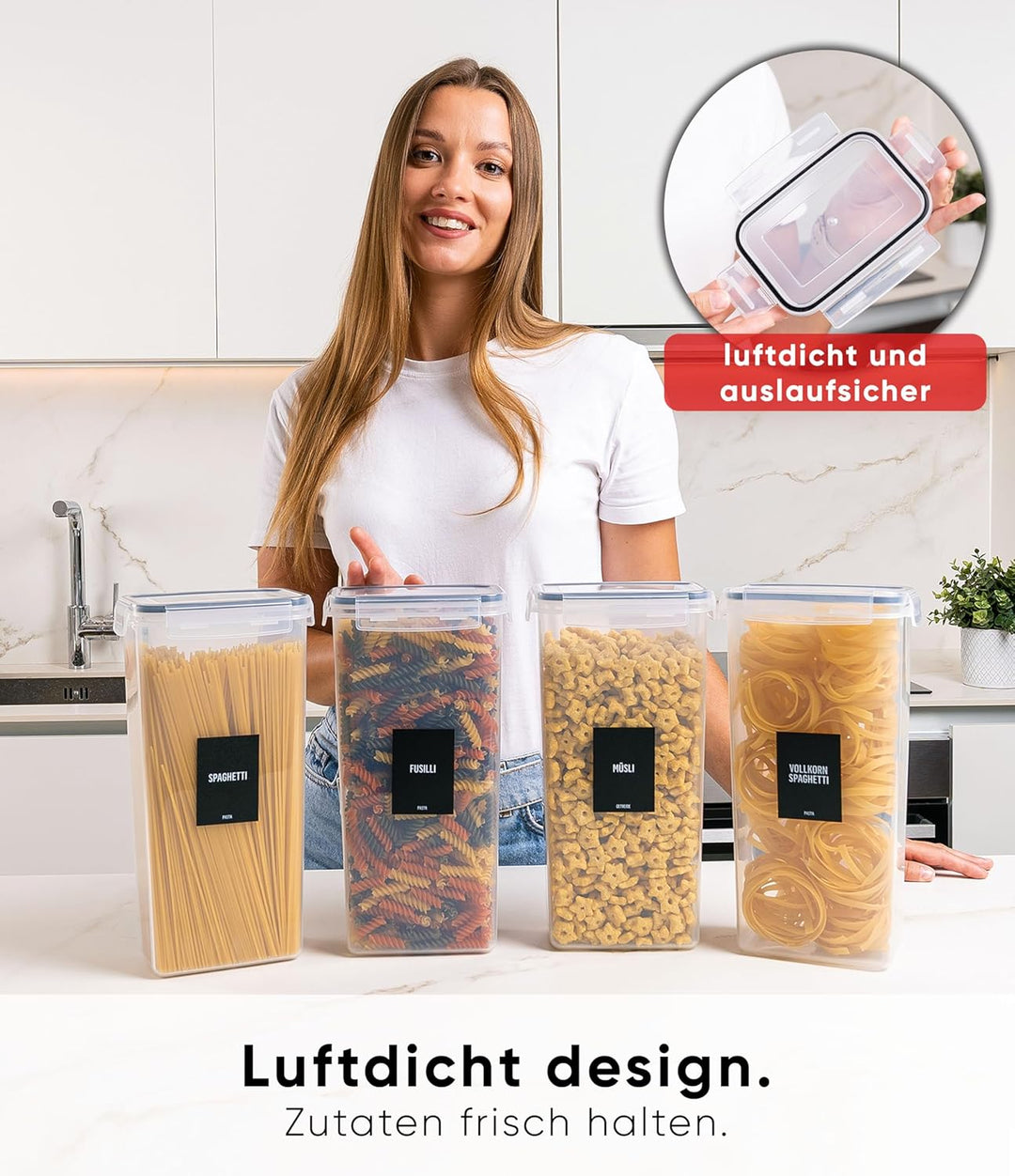 Deco haus® Vorratsdosen mit Deckel Luftdicht [inkl. VORRATSETIKETTEN] - 4er Vorratsbehälter Set 2.8L