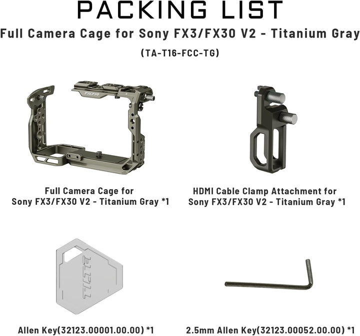 Tilta FX30 FX3 Cage, Voller Kamerakäfig kompatibel mit Sony FX30 FX3, mit HDMI-Kabelklemme, NATO-Sch