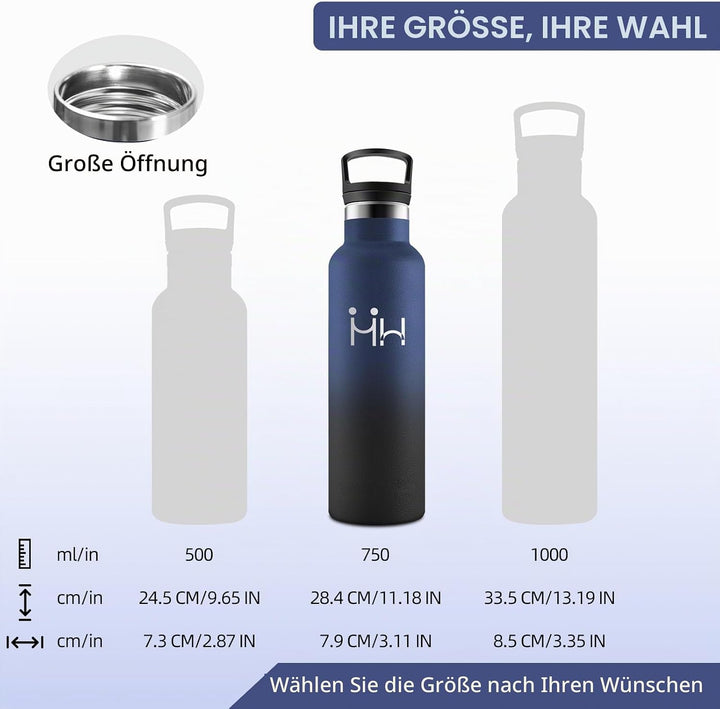 HoneyHolly Trinkflasche 750ML, BPA-Frei, Trinkflasche Edelstahl, Auslaufsichere Isolierflasche Doppe