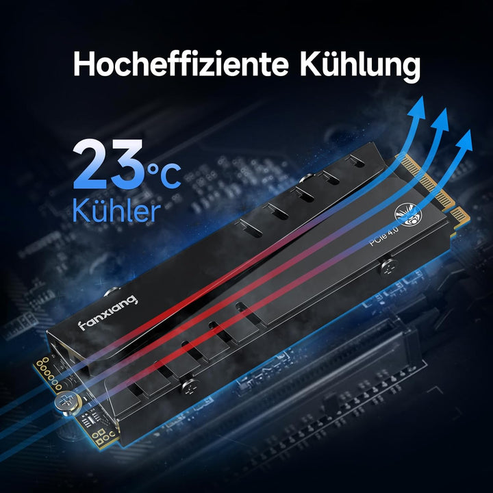M2 SSD 4TB Nvme M.2 2280 Interne SSD Festplatte PCIe 4.0 mit Kühlkörper, 7450MB/s Lesen, 6800MB/s Sc