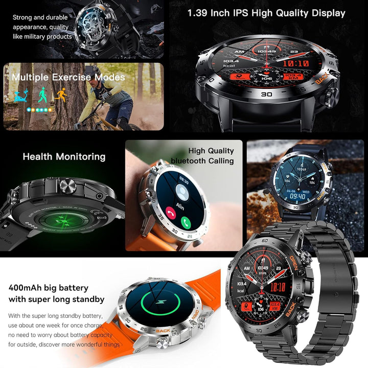 Smartwatch Herren mit Telefonfunktion 1,39" Voll Touchscreen Uhren Fitness Tracker 123 Sportmodi Akt