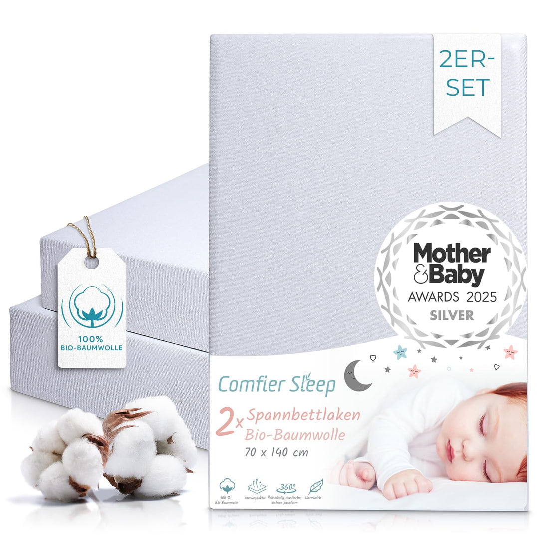 Spannbettlaken 70x140 aus 100% komplett natürlicher Bio-Baumwolle bettlaken 70 x 140 Baby in Grauer