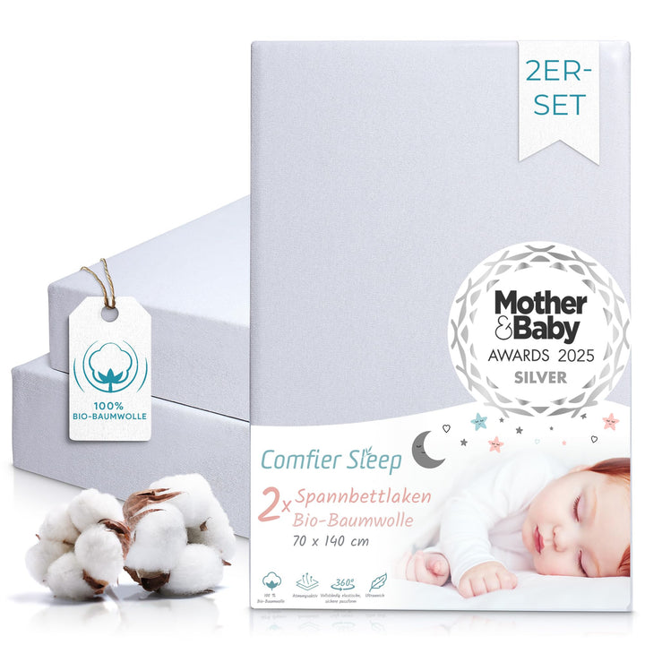 Spannbettlaken 70x140 aus 100% komplett natürlicher Bio-Baumwolle bettlaken 70 x 140 Baby in Grauer