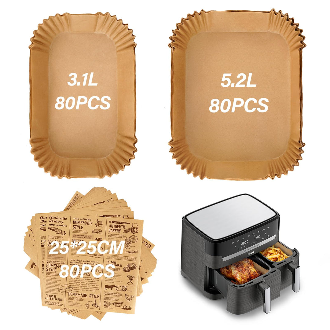 240 Stück Backpapier für Heissluftfritteuse Tefal/Moulinex, EY9018 EY905D Dual 5.2L/3.1L, EZ9018 Air