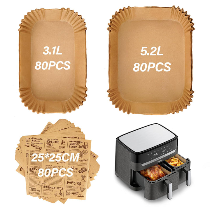 240 Stück Backpapier für Heissluftfritteuse Tefal/Moulinex, EY9018 EY905D Dual 5.2L/3.1L, EZ9018 Air