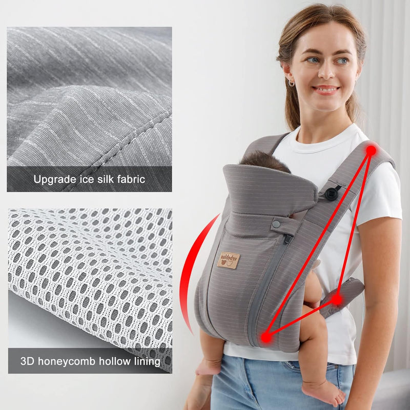 vrbabies Babytrage für Neugeborene ab Geburt Extra Weich, Bauchtrage Baby-Tragetasche Ergonomisch(Du