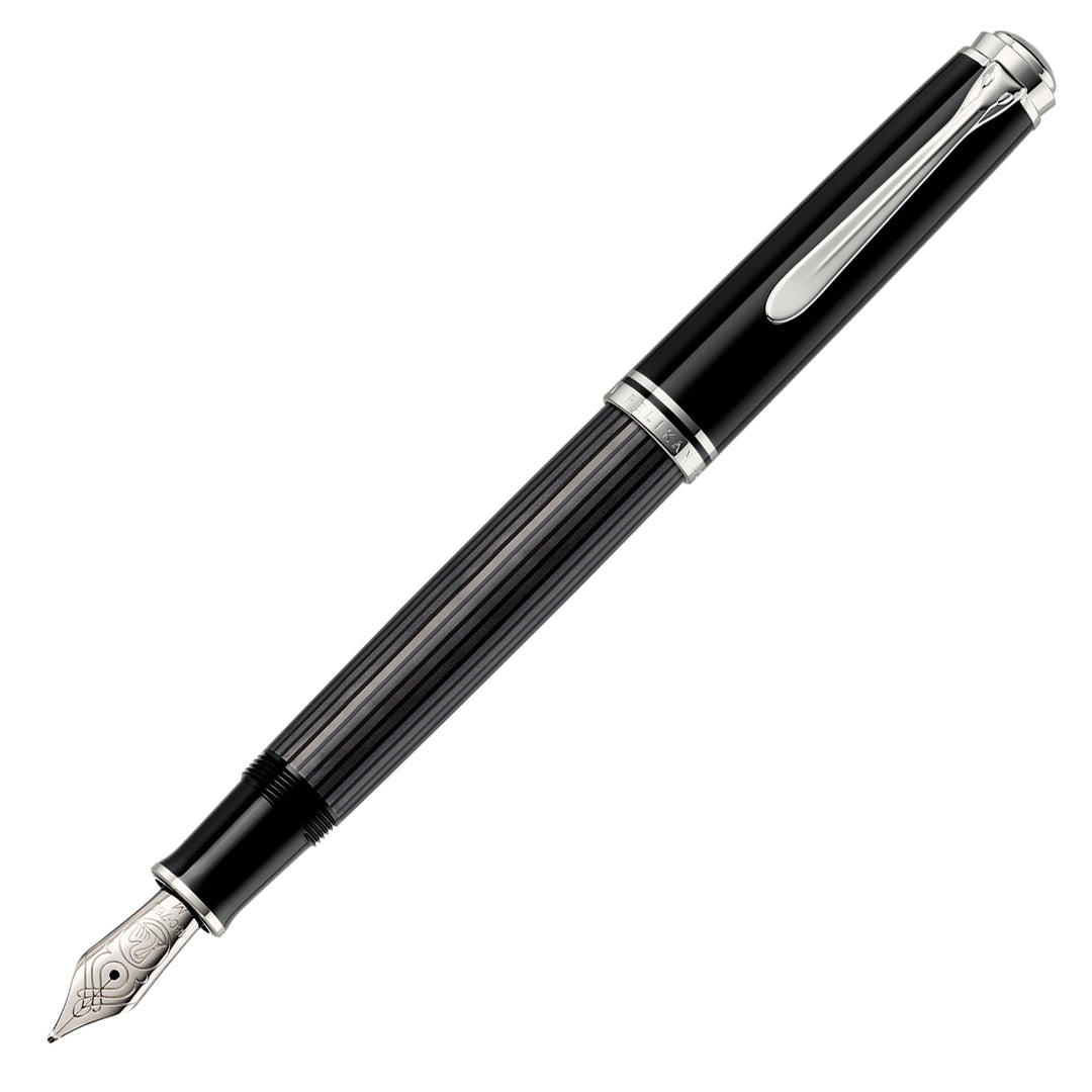 Pelikan Füllhalter Souverän 405 Stresemann, Schwarz-Anthrazit, Feder B (breit), hochwertiger Kolbenf