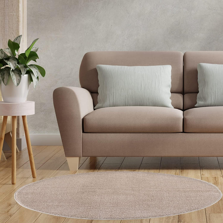payé Teppich Rund - Beige - 200x200cm - Meliert Muster - Einfarbig - Hoch Tief Effekt - Kurzflor Wei