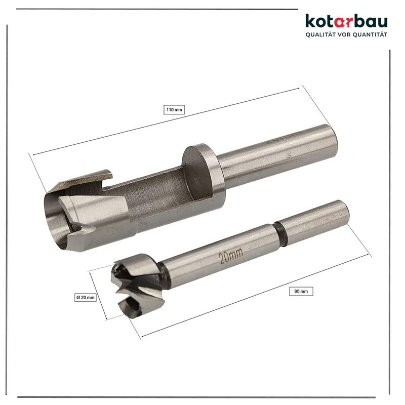 KOTARBAU® Fräser & Bohrer Satz 20 mm Holzbohrer Forstnerbohrer Zapfenbohrer Stopfenbohrer Bohrer Ast