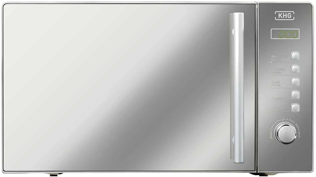 KHG Mikrowelle MW-20GSD mit Grill 20l aus Edelstahl, schimmert je nach Lichtreflex schwarz oder silb