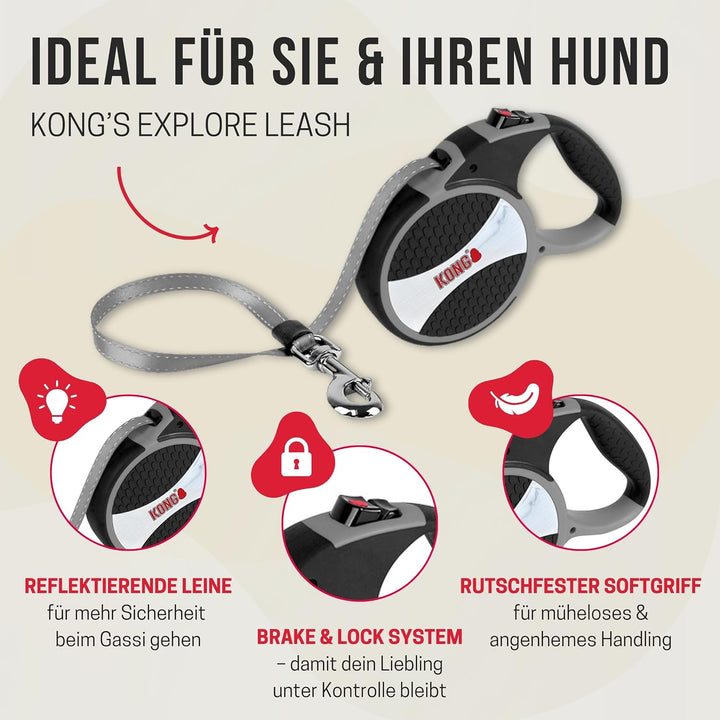 Alcott Kong Explore einziehbare Hundeleine, Grösse L, Rot, 61 cm lang, KNG EXP LG RD Rot/Ausflug, ei