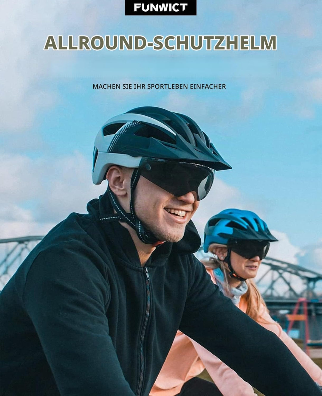 Fahrradhelm mit Visier für Herren Damen, Leichte Fahrradhelm mit Magnetischem Brille und USB-Aufladu