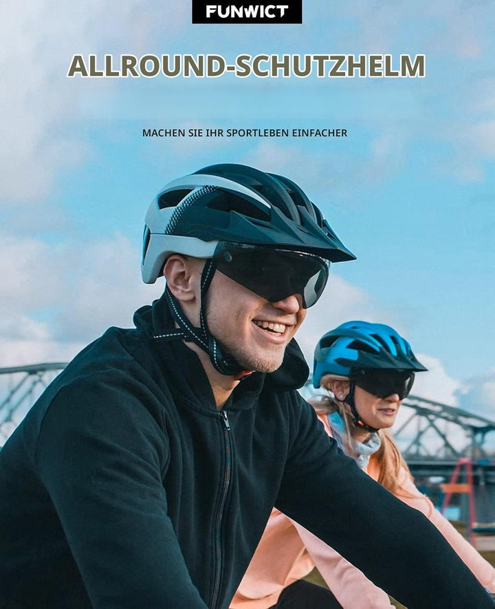 Fahrradhelm mit Visier für Herren Damen, Leichte Fahrradhelm mit Magnetischem Brille und USB-Aufladu