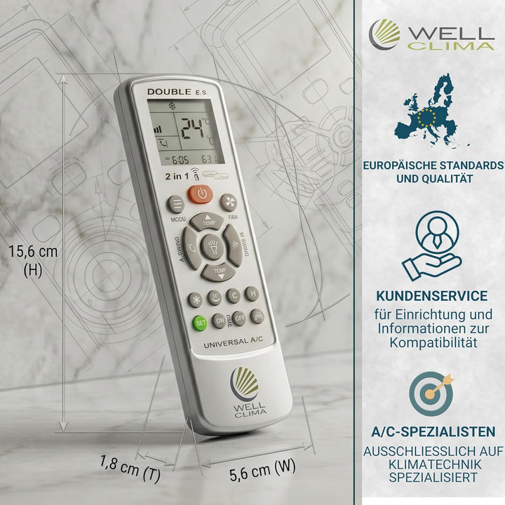 Wellclima Double E.S. Universal-Klimaanlagen-Fernbedienung, über 500 Marken kompatibel, integrierte