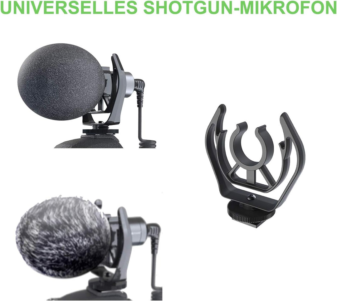 DigiPower universelles Mikrofon mit Fellwindschutz, Richtmikrofon mit Handhalterung, Schwinghalterun