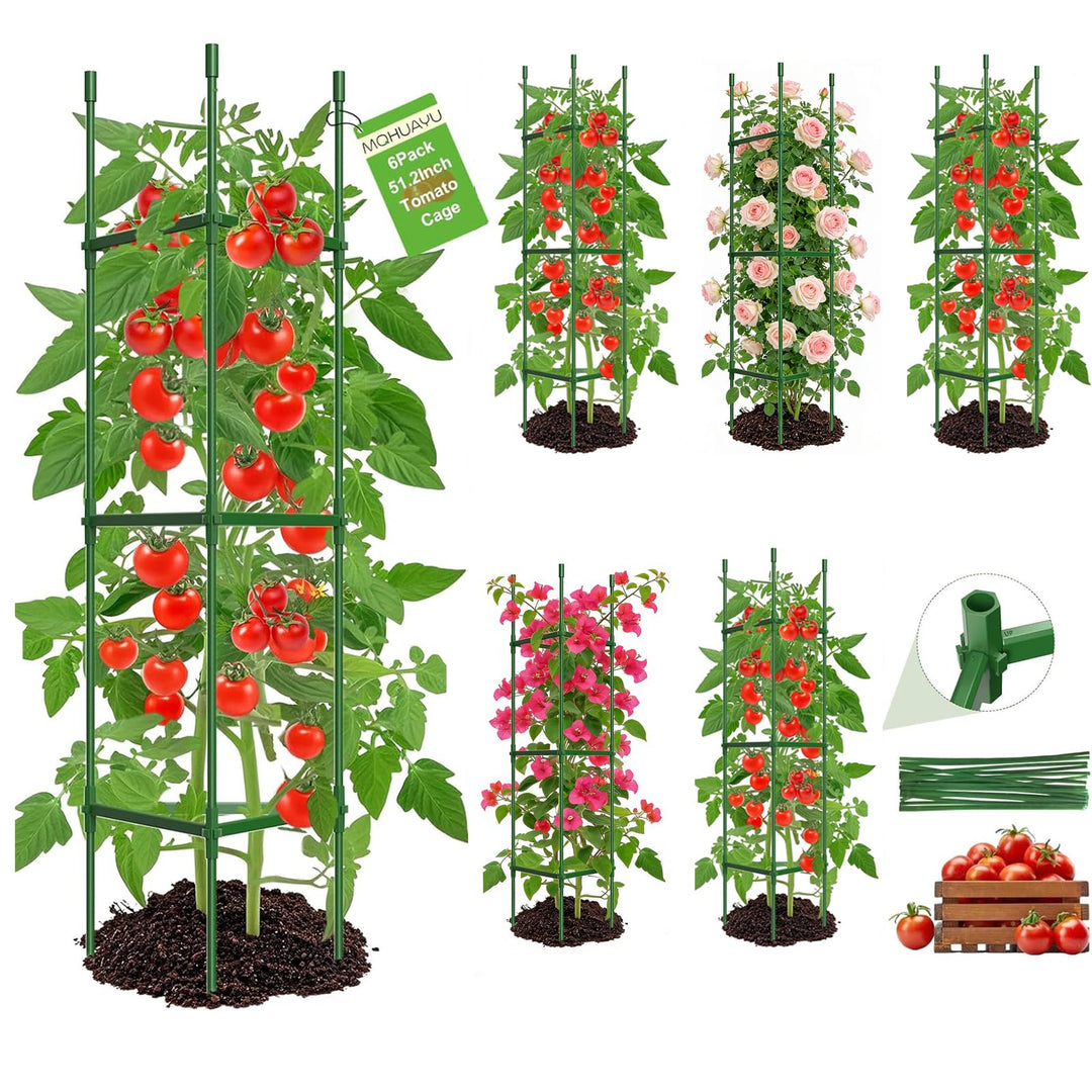 Tomaten Rankhilfe 6 Stück,bis zu 130 cm hohe Tomatenturm-Spaliere – Verbesserte Sechskantverbinder,