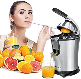 CONCEPT Hausgeräte CE3520 Hochwertige elektrische Zitruspresse mit Hebelarm, 750ml, 160W, Edelstahl
