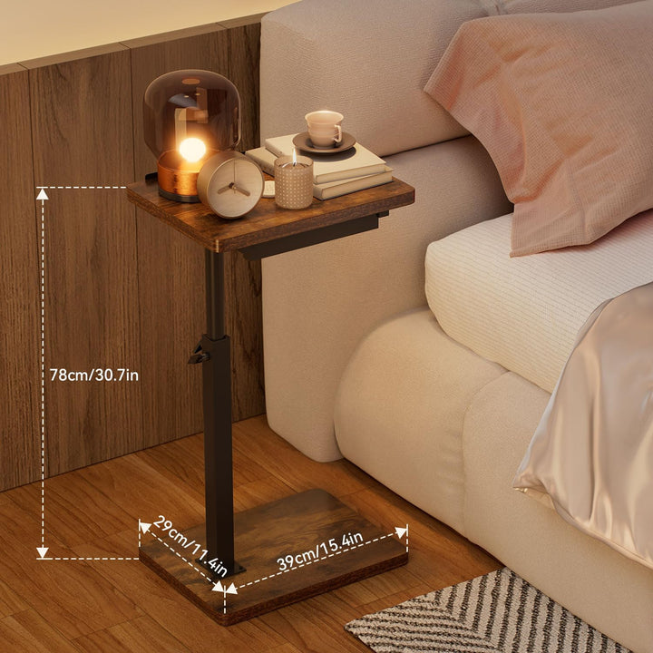 IBUYKE Beistelltisch C Form, 360° Rotierbarer/Höhenverstellbar/Flip Sofatisch, Couchtisch für schmal