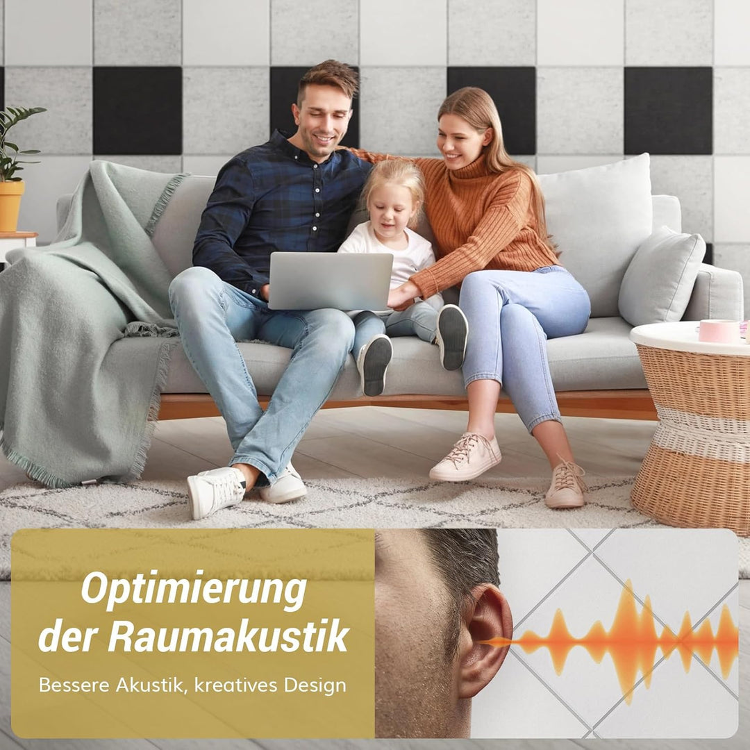TONOR Akustikpaneele selbstklebend, 18 Stück Quadratische 30x30x0,9 cm Schalldämmung Schallschutz Ak