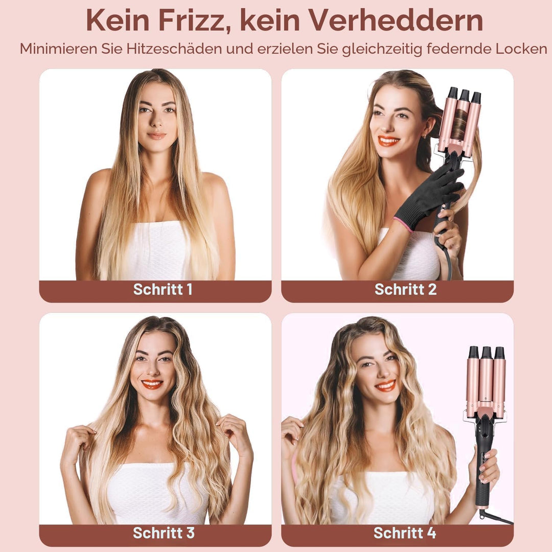 Lockenstab 5 in 1, Lockenstäbe 3 Fässer Welleneisen Set mit austauschbaren Keramik Lockenstab 13-32m