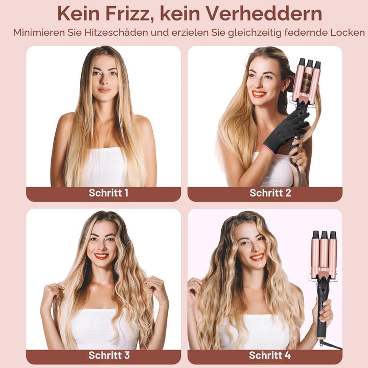 Lockenstab 5 in 1, Lockenstäbe 3 Fässer Welleneisen Set mit austauschbaren Keramik Lockenstab 13-32m