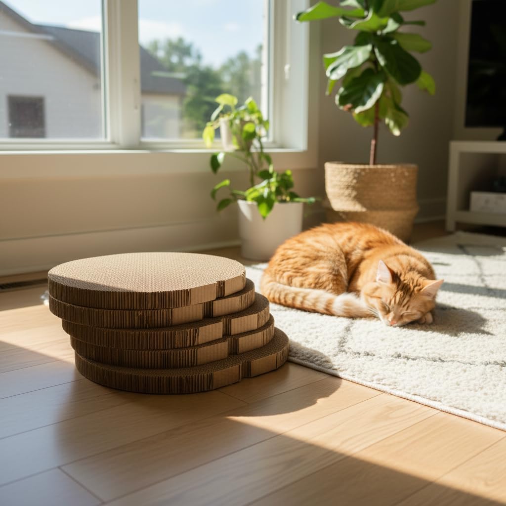Katzenbett Kratzpappe für Katzen Ersatz Wellpappe 5er Set – oval oder rechteckige Kratzpads aus Papp