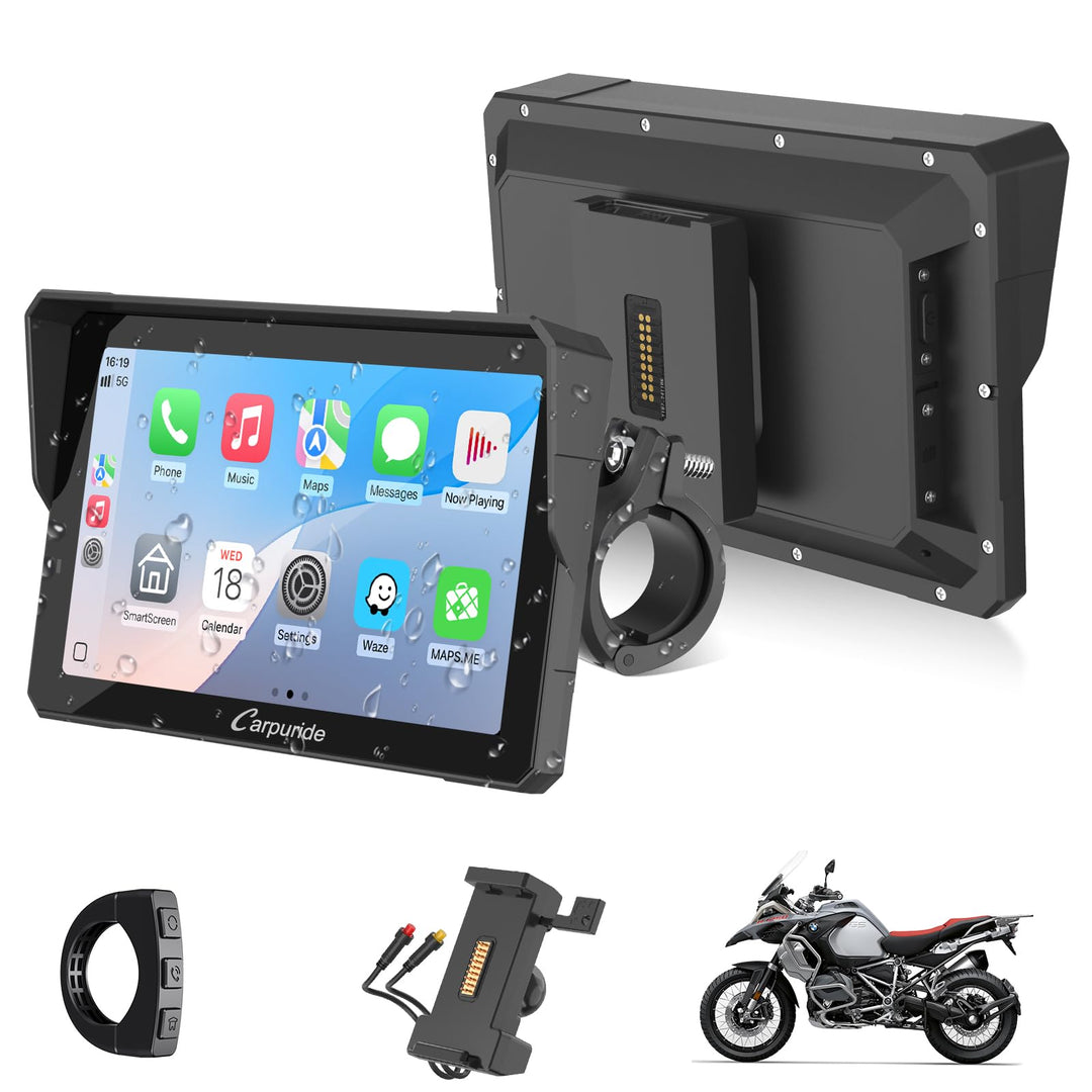W702S Pro Motorrad Carplay Bildschirm mit BM05 Halterung für Plug-and-Play, Kabellos CarPlay & Andro