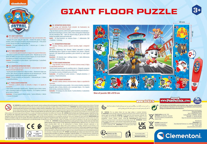 Clementoni Quiz-Bodenpuzzle Paw Patrol 70x100 cm - Kinderpuzzle mit 24 Maxi-Puzzleteilen - Lernspiel