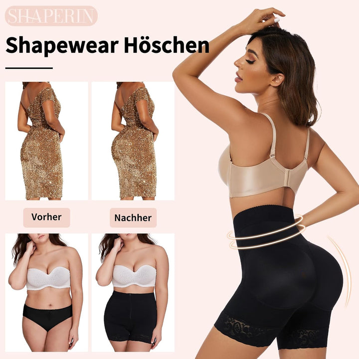 SHAPERIN Shapewear Shorts Damen Bauchkontrolle Höschen Hohe Taille Butt Lifter Miederhose Bauchweg S
