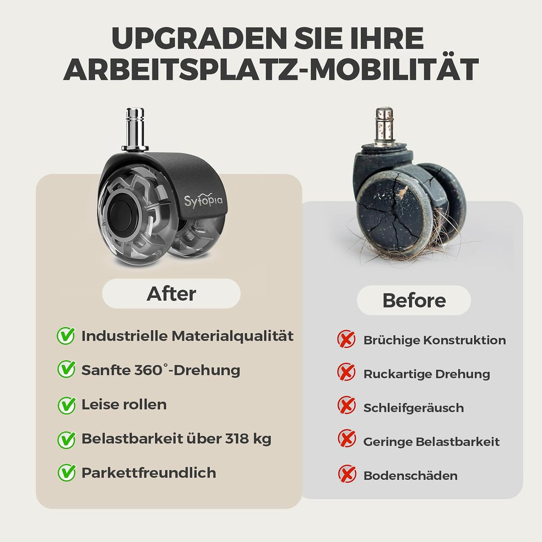 Sytopia Bürostuhl Rollen, 5er Set Rollen für Bürostühle, 11x22mm Hartbodenrollen für Bürostuhl Stuhl