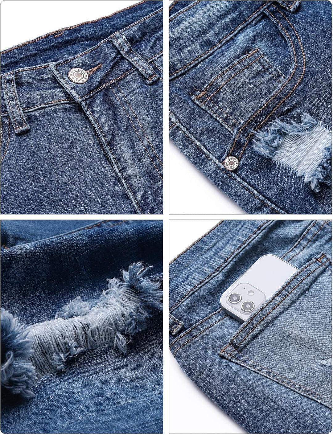 Roskiky Damen Capri Jeans für Frauen hohe Taille Skinny Ripped Jean Denim Hosen L A-klassisch Blau,