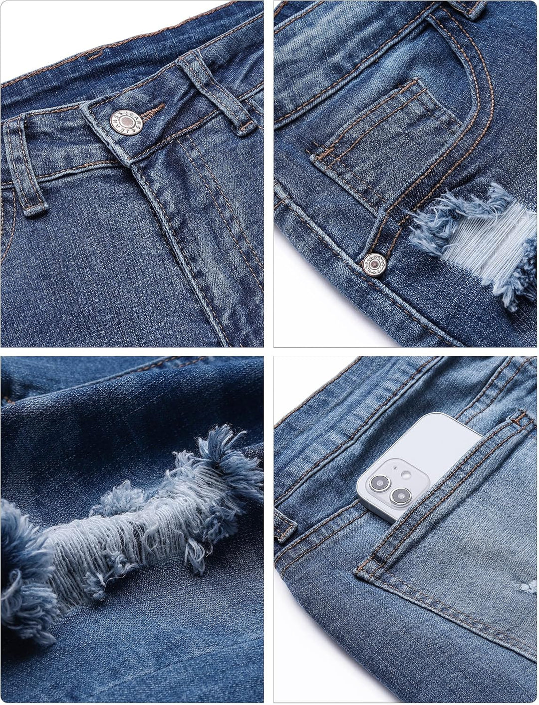 Roskiky Damen Capri Jeans für Frauen hohe Taille Skinny Ripped Jean Denim Hosen S Klassisch Blau, S