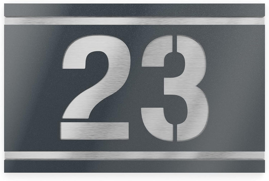 Graviers Design Hausnummernschild mit Gravur aus V2A Edelstahl 215x150mm - Anthrazit Metallic - Wett