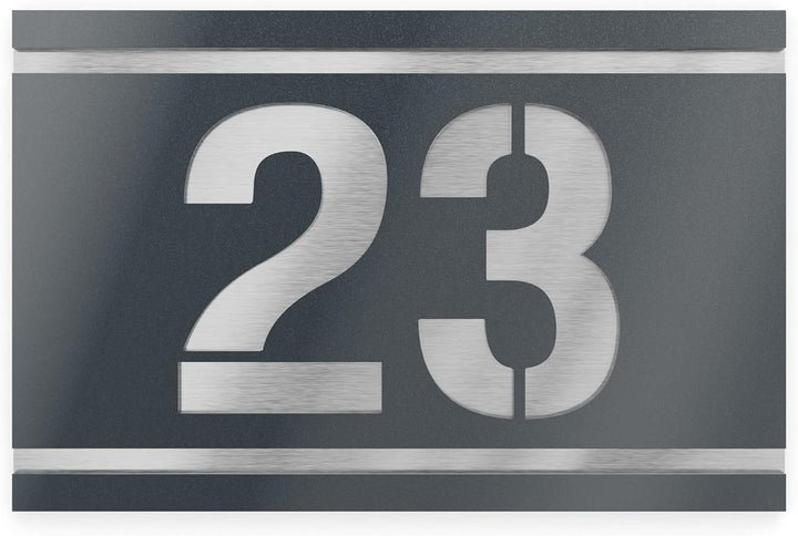 Graviers Design Hausnummernschild mit Gravur aus V2A Edelstahl 215x150mm - Anthrazit Metallic - Wett