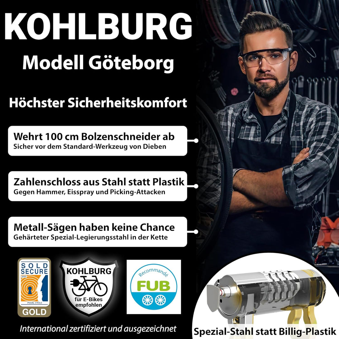 KOHLBURG massives 110cm Fahrradschloss Zahlenschloss mit höchster Sicherheit [Sold Secure GOLD] - si