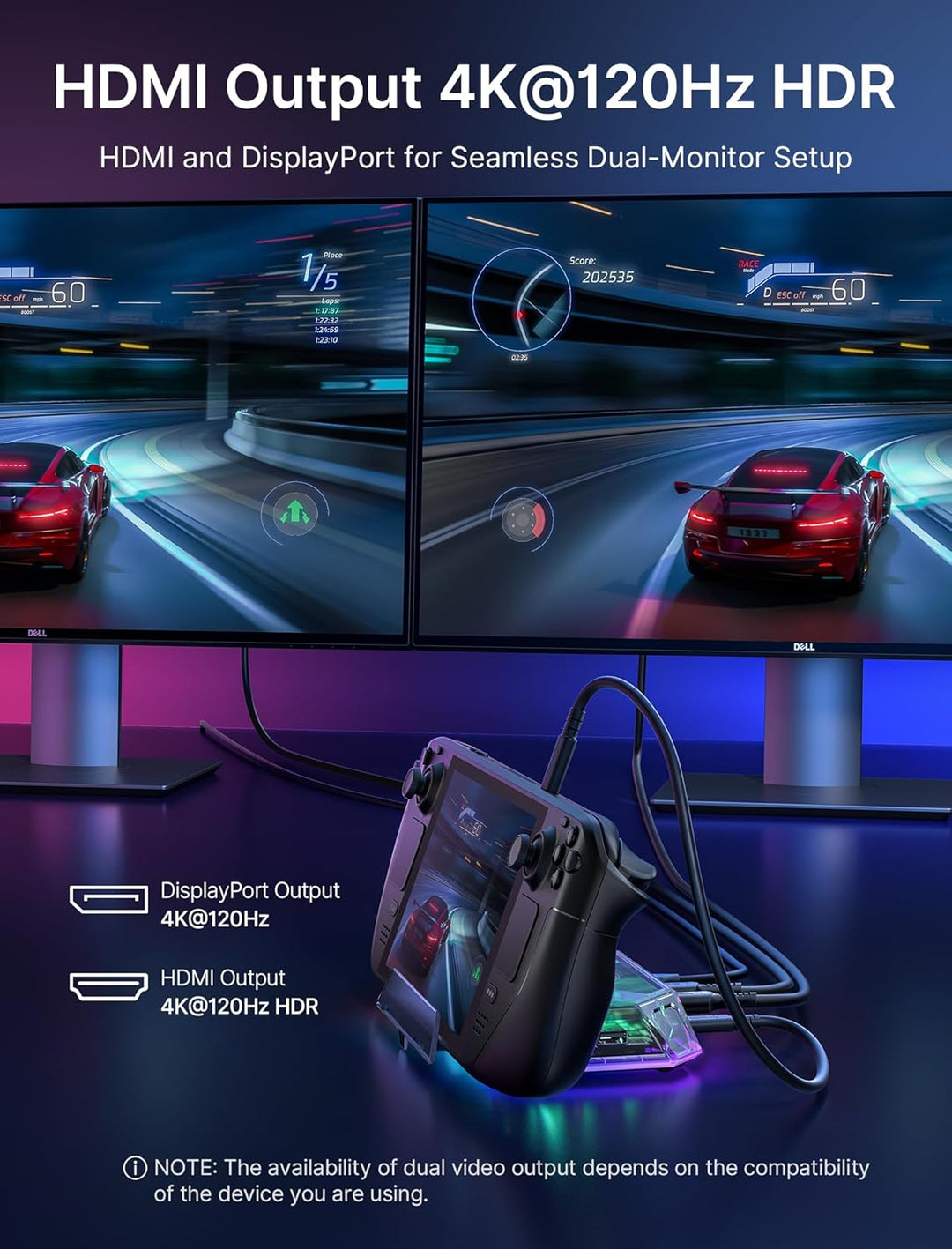 JSAUX RGB Docking Station für Steam Deck (OLED)/ROG Ally/Legion Go, 12-in-1 Steam Deck Dock mit 4K@1