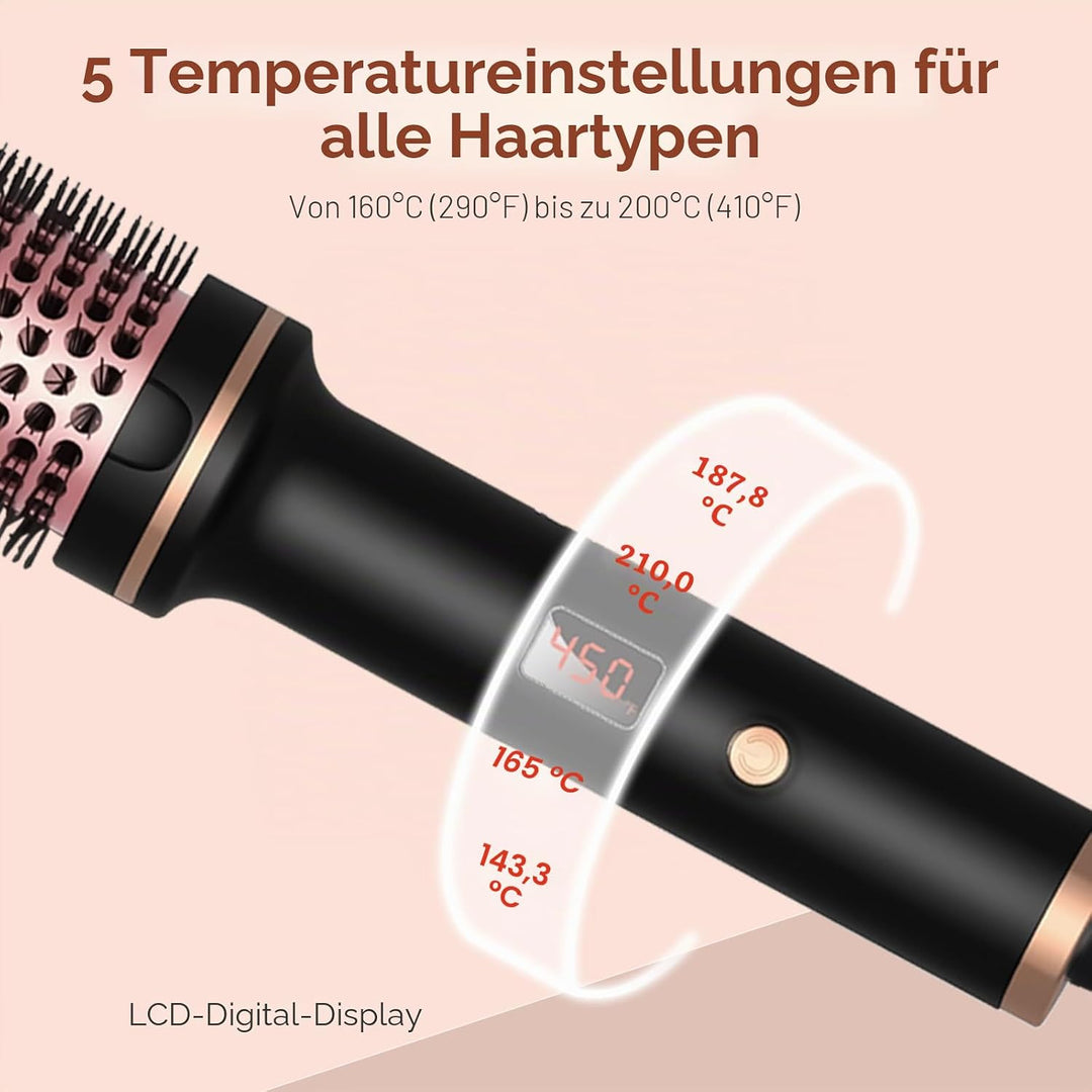 Thermal Brush, 3 IN 1 Lockenbürste Wärmebürste, 38 mm Volumen Haar Kamm, Thermobürste Rundbürste 120
