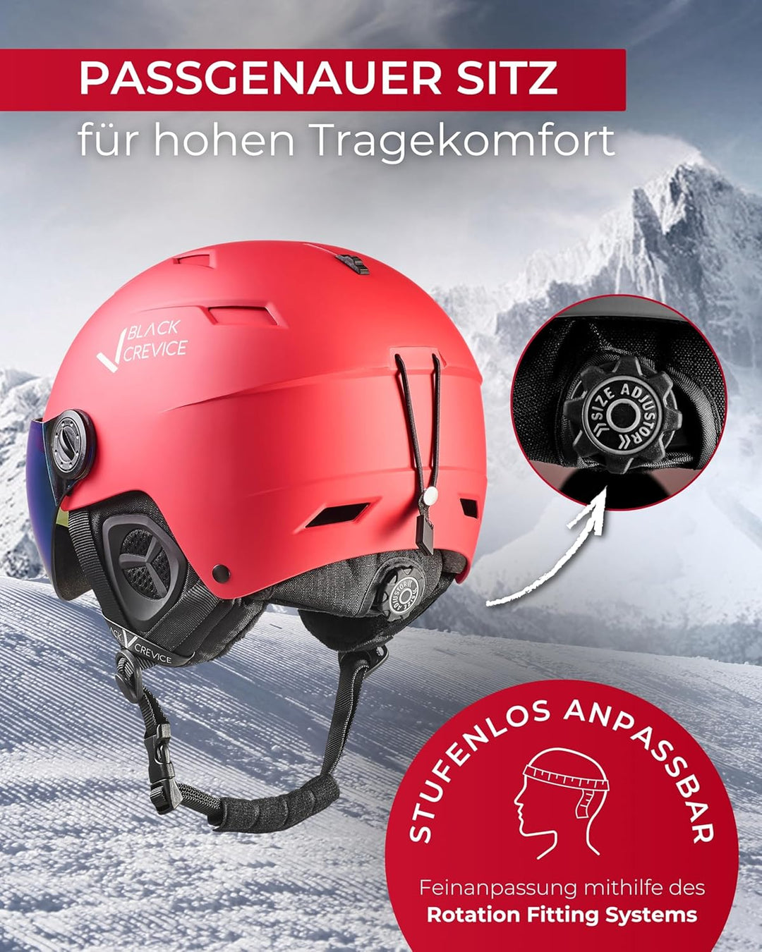 Black Crevice Skihelm mit Visier Kirchberg I Atmungsaktiver Skihelm Herren & Damen mit Lüftungsöffnu