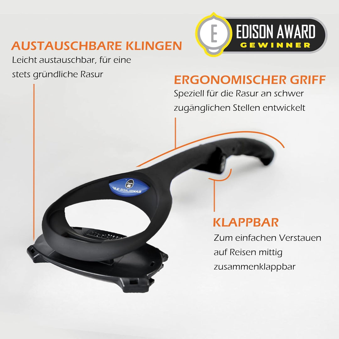 baKblade 2.0 Plus Rückenrasierer Herren - Ergonomischer Rückenhaarentferner für Männer - Brust & Rüc