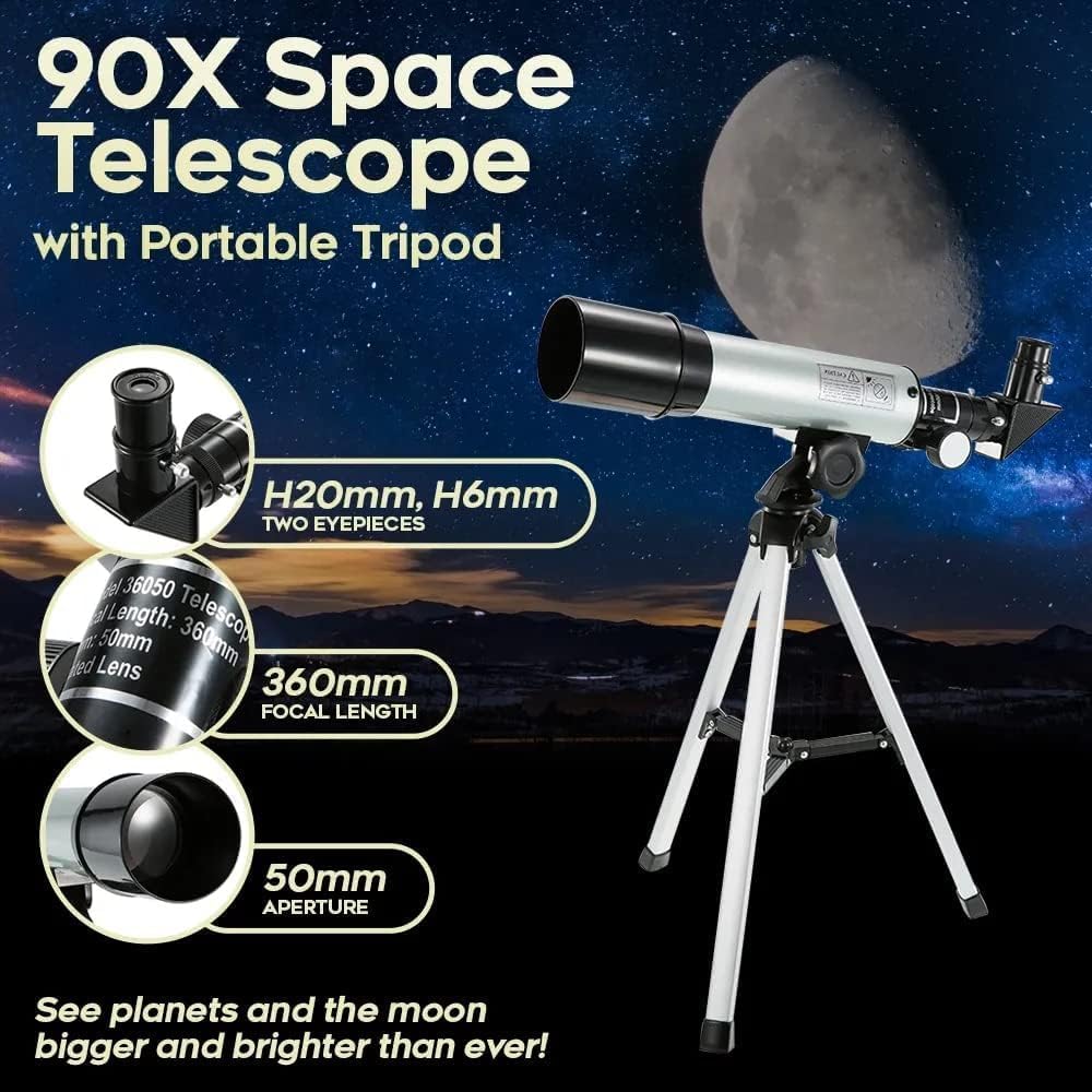 Misilmp Astronomical Telescope, Teleskop für Kinder Zoom 360/50 mm 90X HD Monokulares Weltraumtelesk