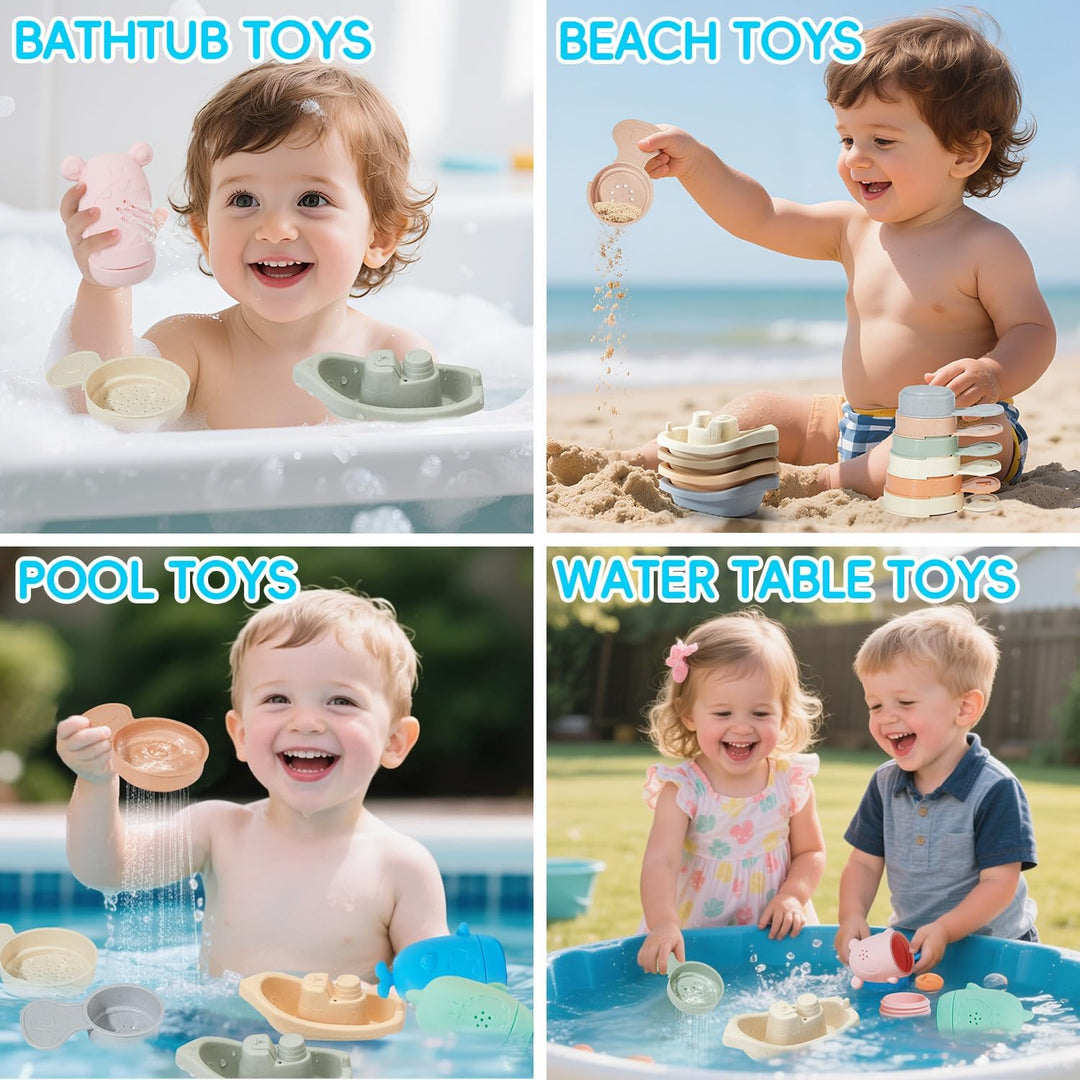 GINNO Baby Badespielzeug, 15 Stück Badewannenspielzeug Baby Silikon Wasserspielzeug Kinder mit Sprit