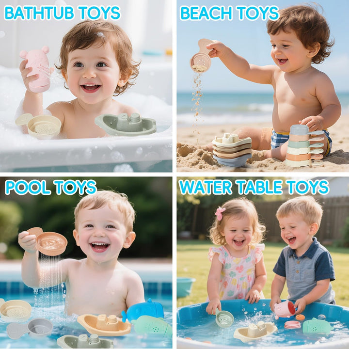 GINNO Baby Badespielzeug, 15 Stück Badewannenspielzeug Baby Silikon Wasserspielzeug Kinder mit Sprit